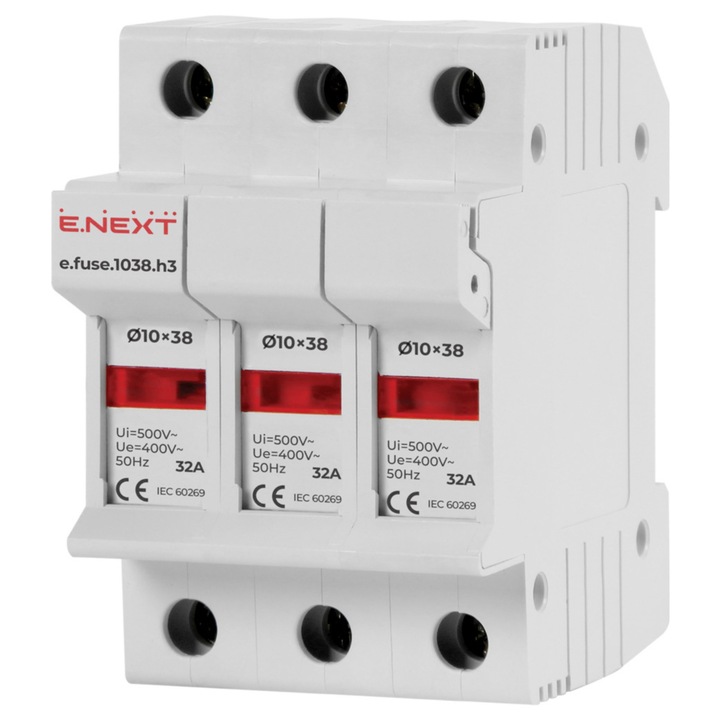 Podstapa siguranta E.NEXT i0300003, 3P, 32A, 10x38, montaj pe sina DIN