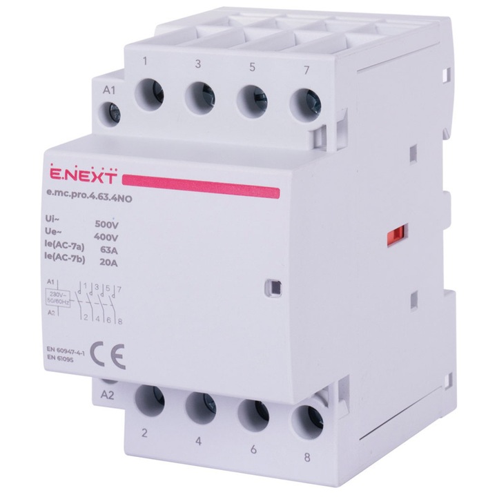 Contactor modular 4P E.NEXT PRO 63A 4NO 230V AC, 54mm, montaj pe sina DIN