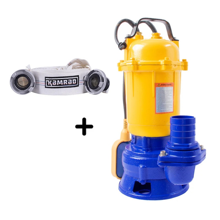 Помпа за мръсна вода KAMRAD TP-3100, 1100W, максимален дебит 10000 л/ч, кабел 8м, чугун, включен маркуч 20м