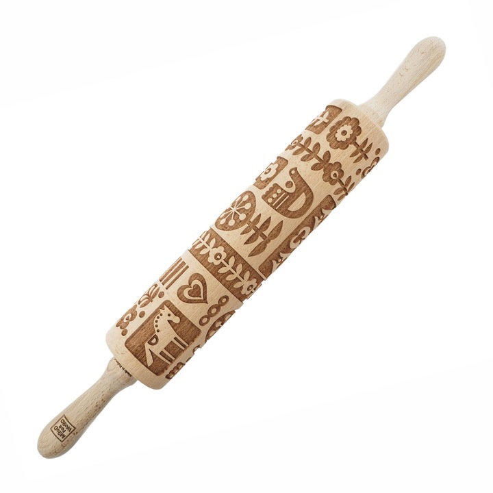 Sucitoare din lemn, MoodForWood, grawerata, 43cm, model scandinav, naturala