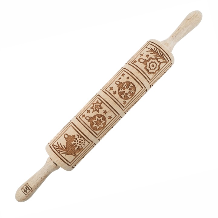 Sucitoare grawerata din lemn de fag, 43 cm, model bombki herbatniki, naturala