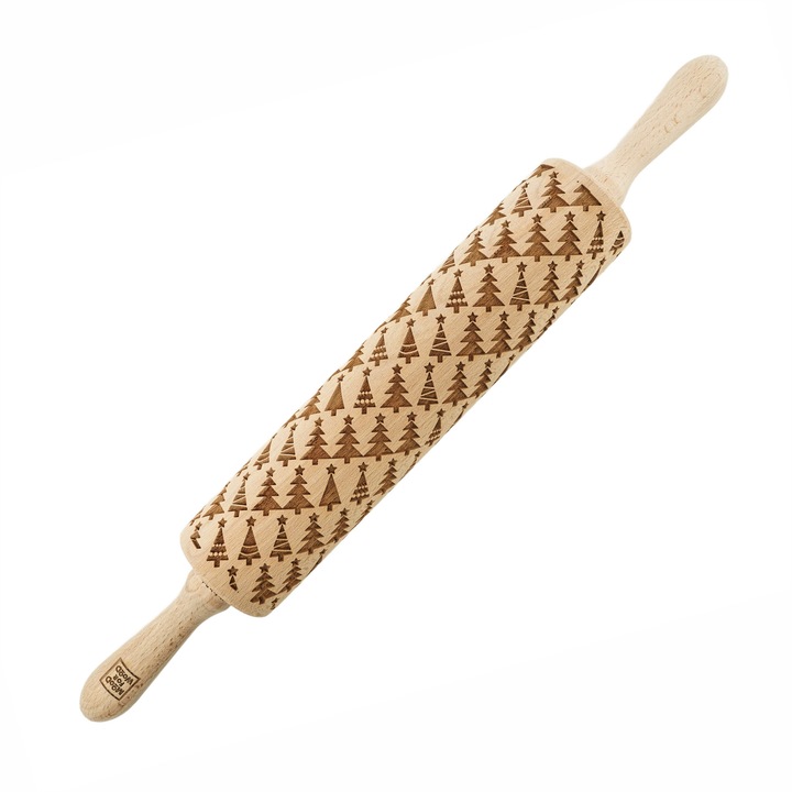 Sucitoare grawerata din lemn de fag, 43 cm, model braduti, natural