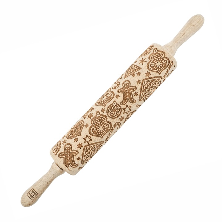 Sucitoare din lemn, MoodForWood, grawerata, 43 cm, model Piernikowy Ludzik, culoare naturala