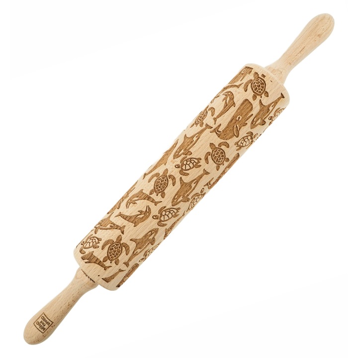 Sucitoare din lemn, MoodForWood, grawerata, 43cm, motiv ocean, naturala