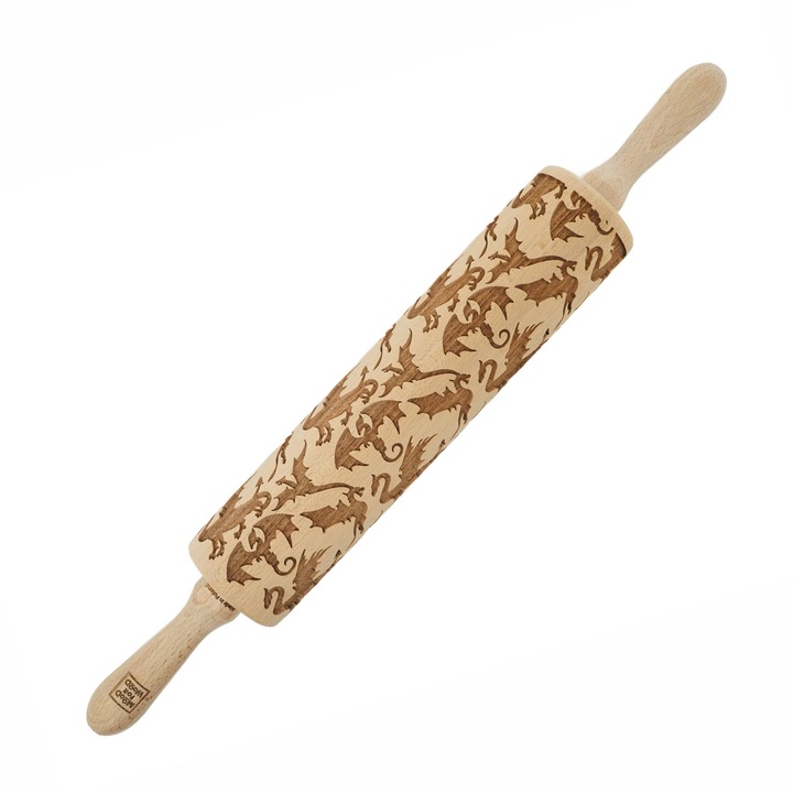 Sucitoare grawerata din lemn de fag, 43 cm, model dragoni, set pentru coacere