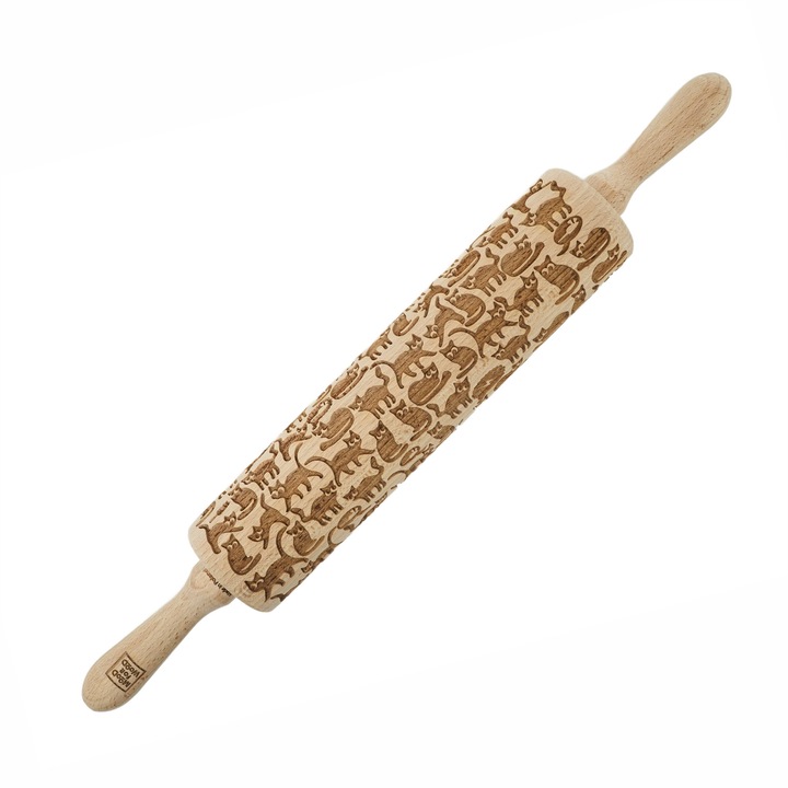 Sucitoare din lemn, MoodForWood, grawerata, 43cm, model pisici amuzante, culoare naturala