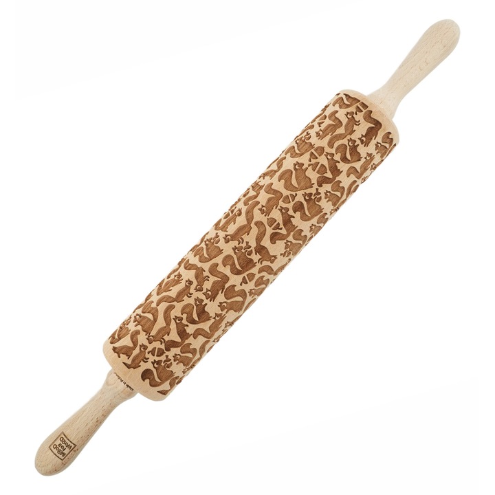 Sucitoare din lemn, MoodForWood, grawerata, 43cm, model veverite, culoare naturala