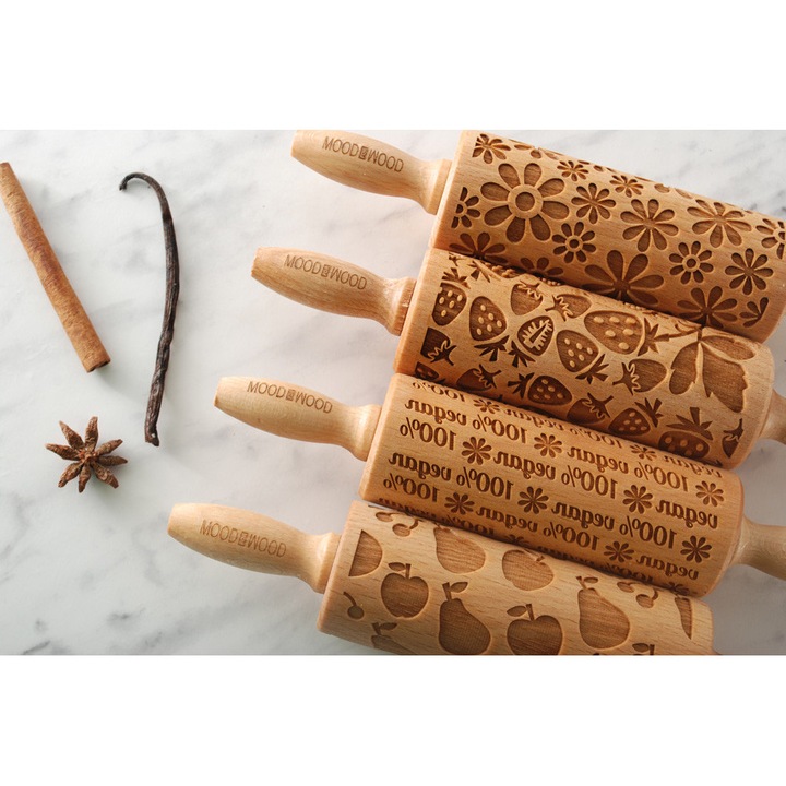 Sucitoare din lemn de fag, set 4 bucati, gandite pentru vegani, motive florale, 24,5 cm