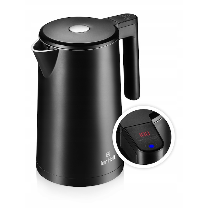 Fierbator electric TermHoff TH-K2B, 1.7L, 2200W, negru, 12 trepte de temperatura
