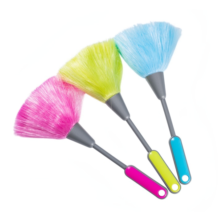 Perie de curatare pentru tastatura · Pentru birou si uz casnic, indeparteaza praful · Perie moale pentru spatiile dintre taste, tip maturica de pui · Set de 3 bucati · Culori multiple disponibile · Lungime 23 cm