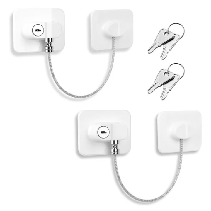 Система за безопасност за деца, комплект от две части, многофункционална защита, бял, заключващ кабел 16 см