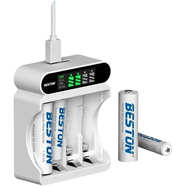 Baterie reincarcabila NiMH, PeiTou®, Tensiune 1,8 amperi, baterie cu litiu de lunga durata, alb, (AA+AAA)