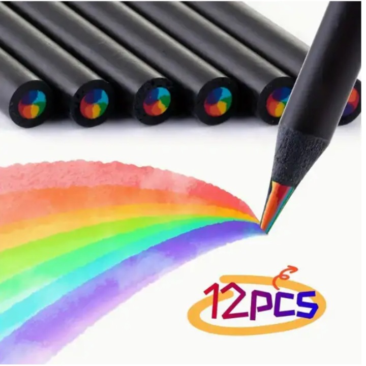 Комплект от 12 цветни молива за рисуване, 3.3мм многоцветен графит, 17.5см дължина, черен корпус