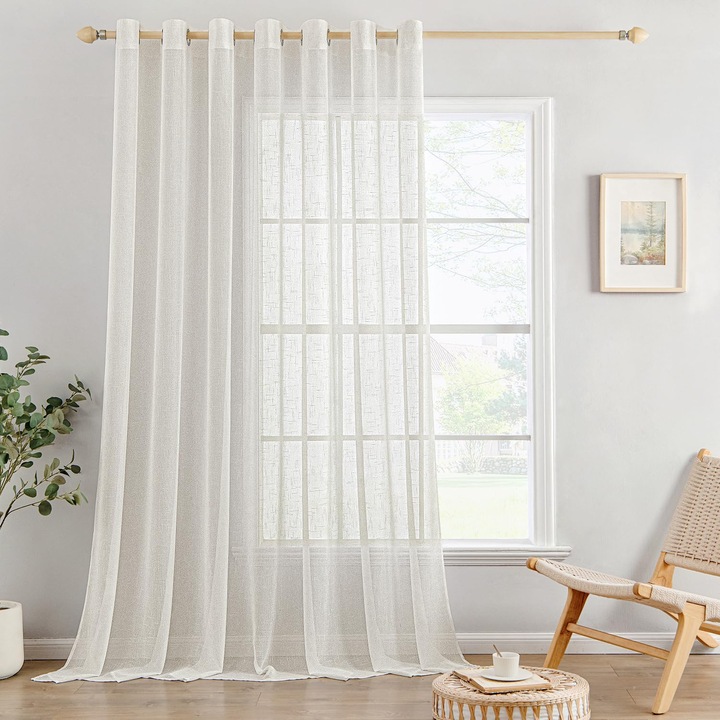 MIULEE függöny, vászon típusú, áttetsző, gyűrűkkel, 300 x 225 cm, elefántcsont fehér színű, 1 darab