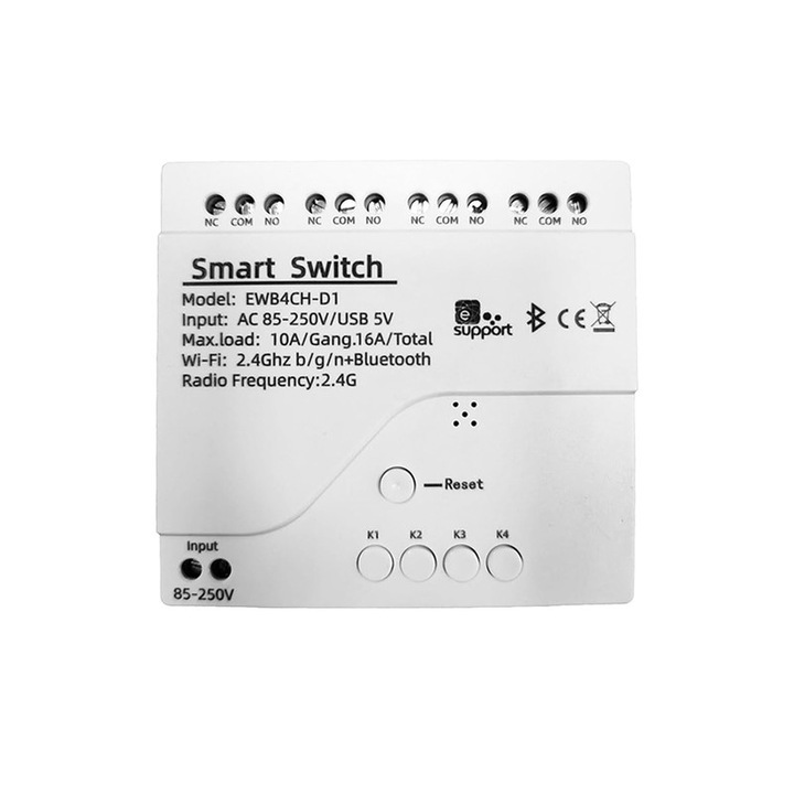 Comutator inteligent WiFi cu 4 canale, comutator interblocare USB 5V/AC 85V-250V iesire pasiva comutator autoblocant cu control prin aplicatie eWeLink compatibil cu Alexa/Google Home