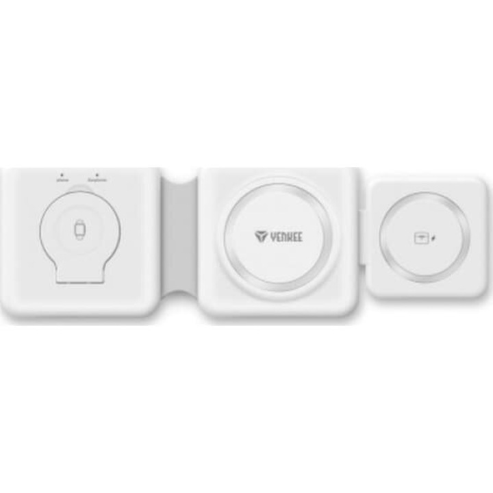 Încărcător wireless 15W Yenkee alb, USB-C, 3in1