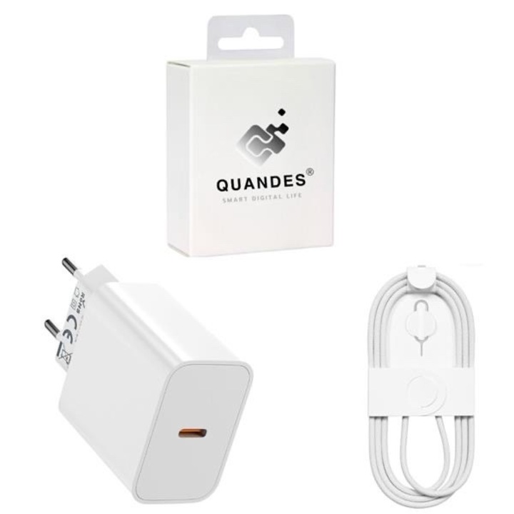 QUANDES® 20W PD USB-C töltőkészlet USB-C-C 60W kábellel, 1m, kompatibilis iPhone 17, 16, 15 Air, 15 Pro Max készülékekkel