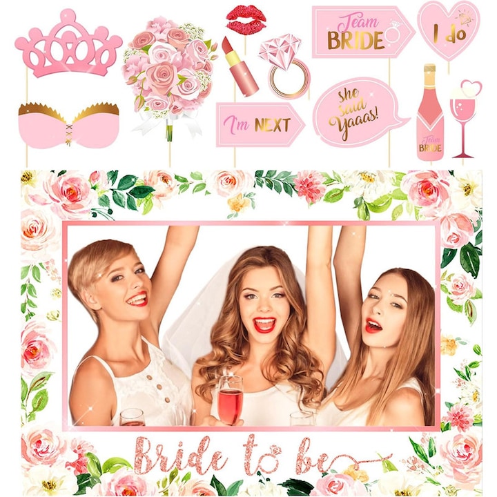 Комплект аксесоари за фотографска сесия за парти, 12 части, тема булка, декорация за сватба, моминско парти