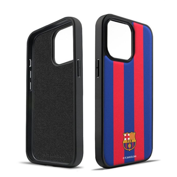 Etui magnetic FC Barcelona pentru iPhone 15, granat, compatibil cu MagSafe, material plastic mat