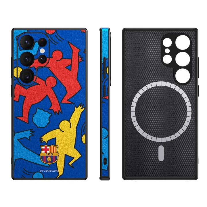 Husa pentru Samsung Galaxy S24 Ultra FC Barcelona, roz, magnetice, cu suport integrat