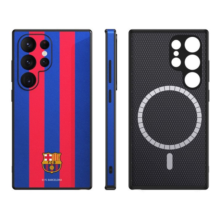 Husa pentru Samsung Galaxy S24 Ultra FC Barcelona, granat, magnetic, cu suport