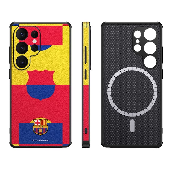 Etui magnetic FC Barcelona pentru Samsung Galaxy S25 Ultra, bordowy, suport integrat