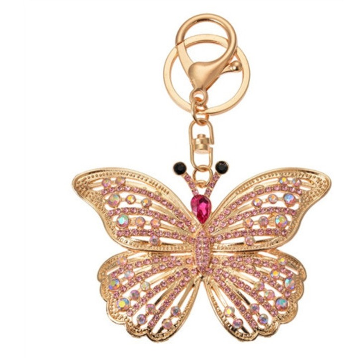 Fém kulcstartó lepkés, üveggyönggyel, 6x2x8cm – Clayre-Eef