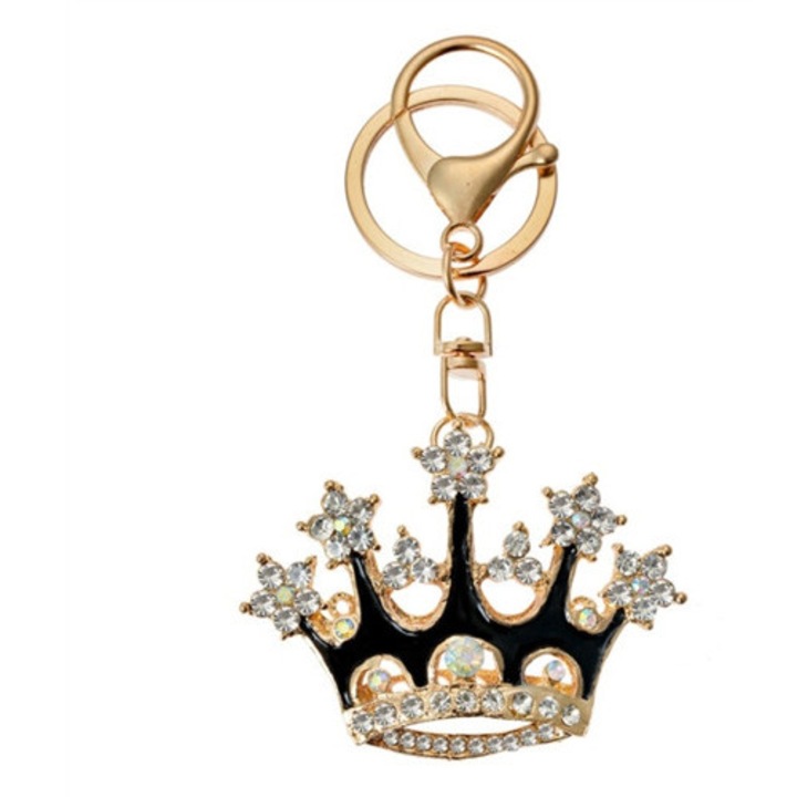 Fém kulcstartó koronás, üveggyönggyel, 4x2x6cm – Clayre-Eef