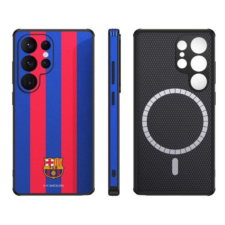 Husa pentru Samsung Galaxy S25 Ultra FC Barcelona, granat, magnetic, cu suport