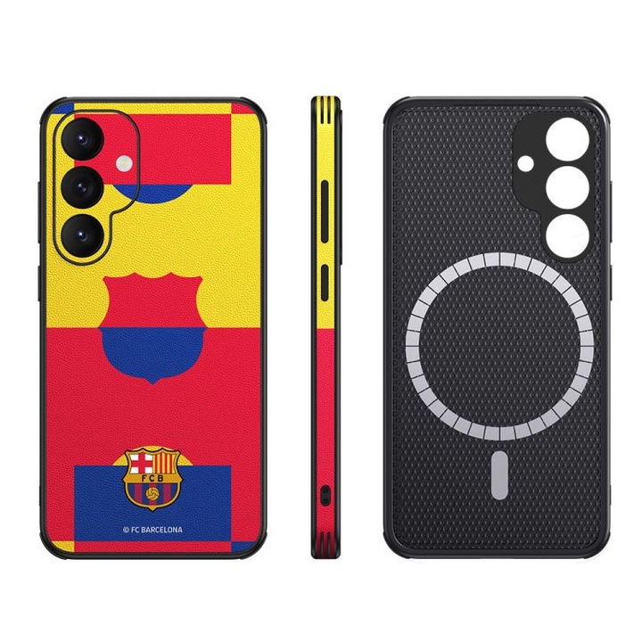 Husa telefon FC Barcelona, etui magnetic pentru Samsung Galaxy S25 Plus, bordo, cu suport integrat