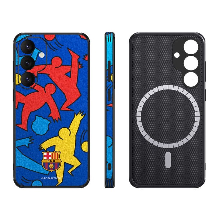 Husa telefon FC Barcelona, etui magnetic pentru Samsung Galaxy S25 Plus, roz, suport integrat