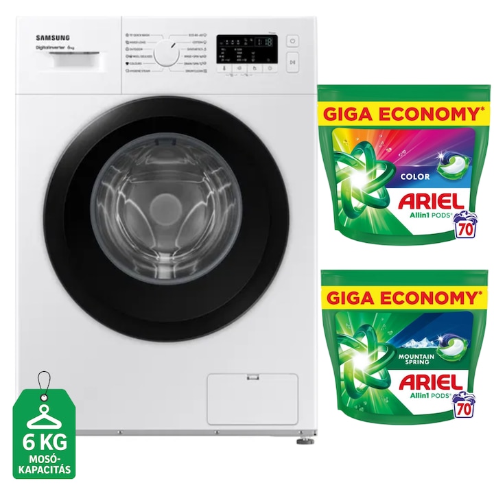Samsung WW60A31 keskeny elöltöltős mosógép, 6 kg, 1200 centrifuga, GŐZ, Inverter, Ariel mosókapszulával