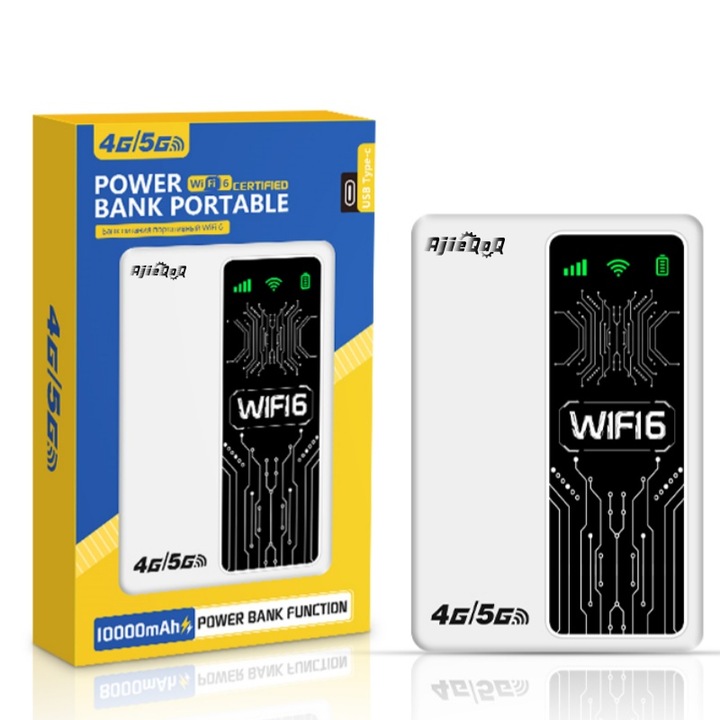 Hordozható 4G/5G LTE Router, AjieQaQ, 10000mAh, WiFi Hotspot, Fehér
