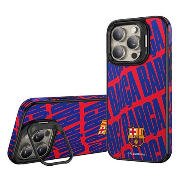 Husa pentru iPhone 15 Pro FC Barcelona, magnetice, suport integrat, plastic, negru