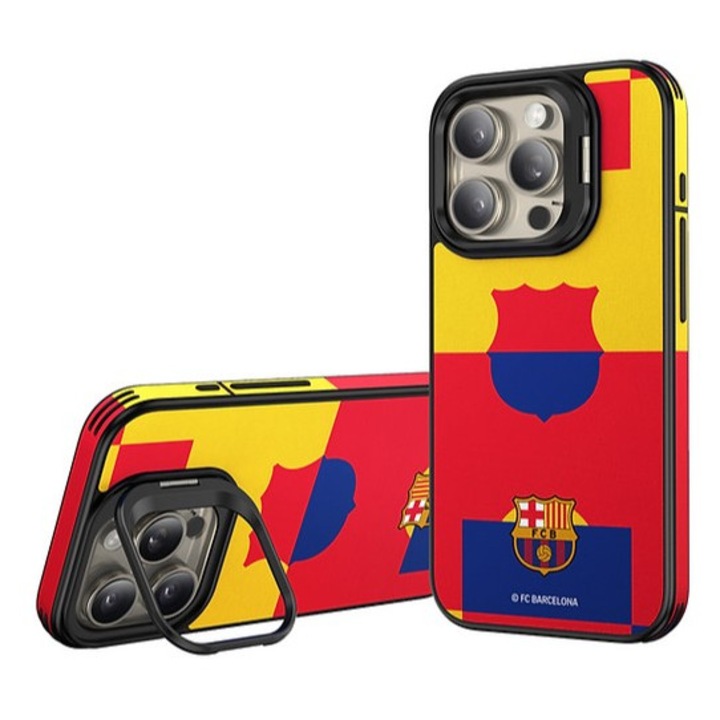Husa pentru iPhone 16 Pro FC Barcelona, skora sintetica, magnetica, compatibil cu MagSafe, 1 bucata