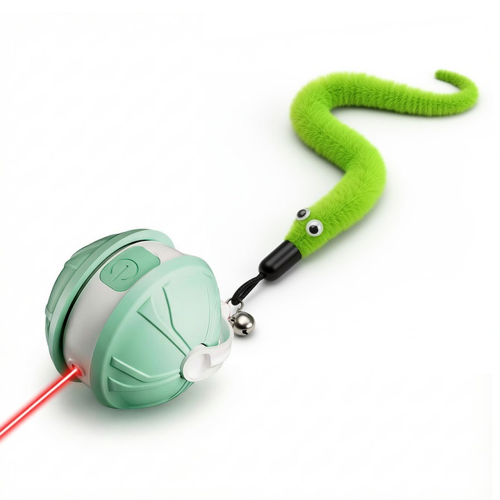 Trungeton Intelligens Lézeres Játék Labda, Infravörös Fény, 3 Mozgásmód, Type-C Töltés, Macskáknak és Madaraknak (Kígyófarokkal, Zöld)