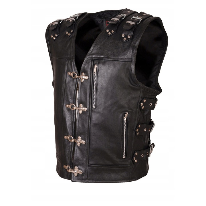 Vesta din piele barbateasca L&J KM019, Rypard, 3 buzunare, negru, marime XL