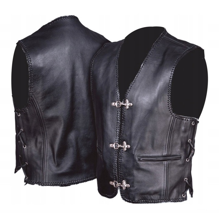 Vesta moto barbati, Rypard, piele naturala, neagra, 2XL