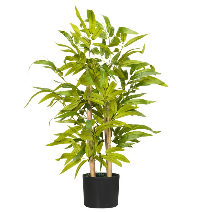 Planta artificială de bambus Homcom, 60 cm, verde, cu vas de ciment Ø15x12.5 cm