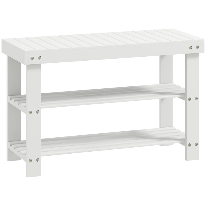 HOMCOM bambusz cipőpad 2 polccal és ülőhellyel, 70x28x45 cm, fehér