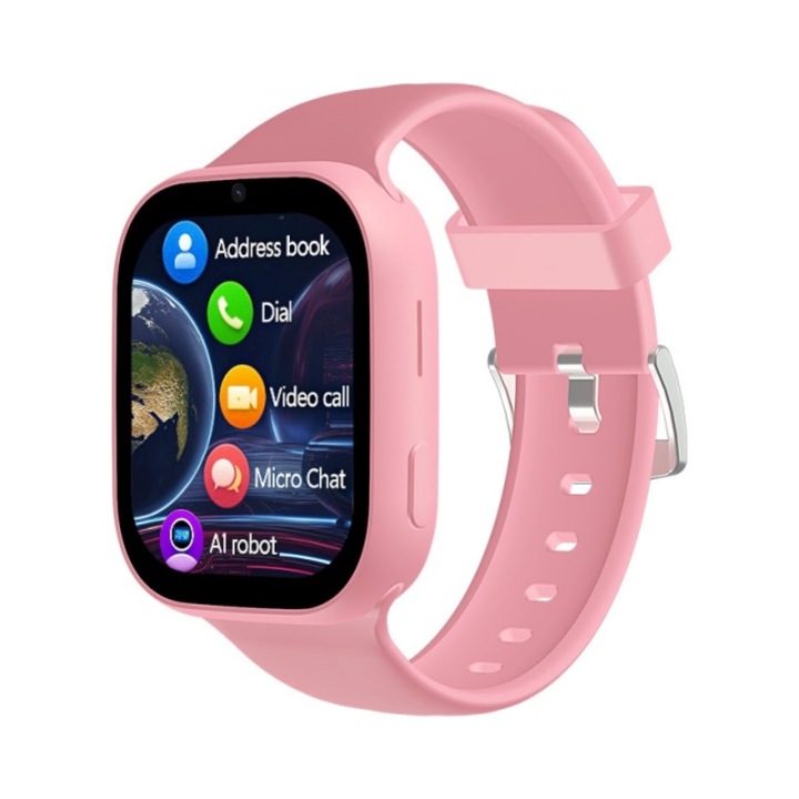 4G Смарт Часовник за Деца с GPS, Гласово Видео Обаждане, Групов Гласов Чат, HD Камера, Калкулатор, Хронометър, Училищен Режим, ГеоОграда, Смарт Часовник за Деца с 2.1 Инчов Тъчскрийн, Розов