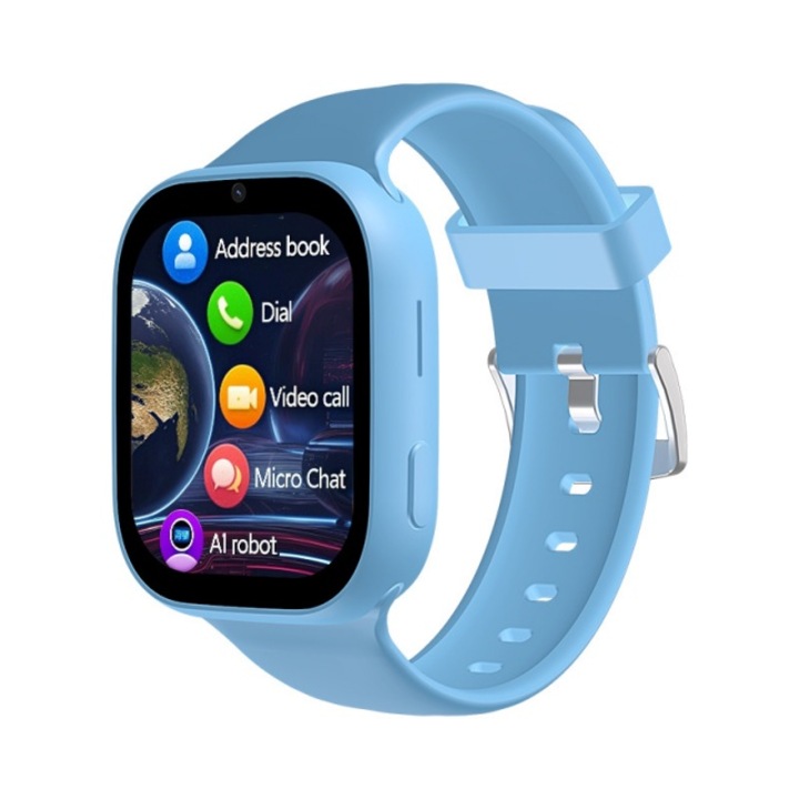 4G Смарт часовник за деца с GPS, видео разговор, групов гласов чат, HD камера, калкулатор, хронометър, училищен режим, GeoFence, детски смарт часовник с 2.1 инчов тъчскрийн, син