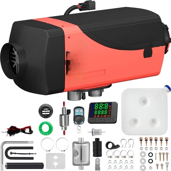 Incalzitor aer diesel 12V, 2 kW, cu rezervor 10 L, ecran LCD si amortizor zgomot, pentru autoturisme, autobuze, rulote, camioane si utilaje