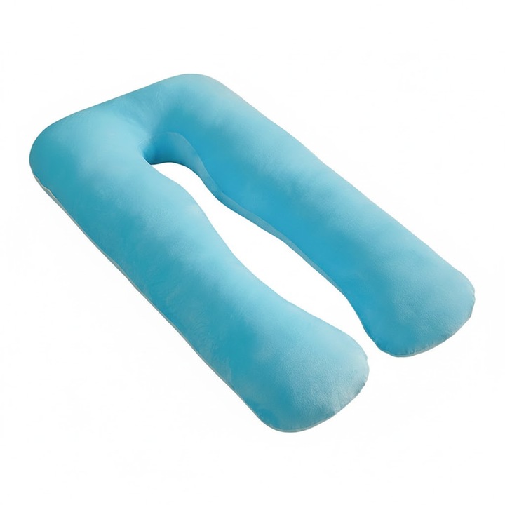 Perna multifunctionala gravide, forma U, Albastra - suport complet pentru spate, burta si picioare, husa bumbac, lavabila