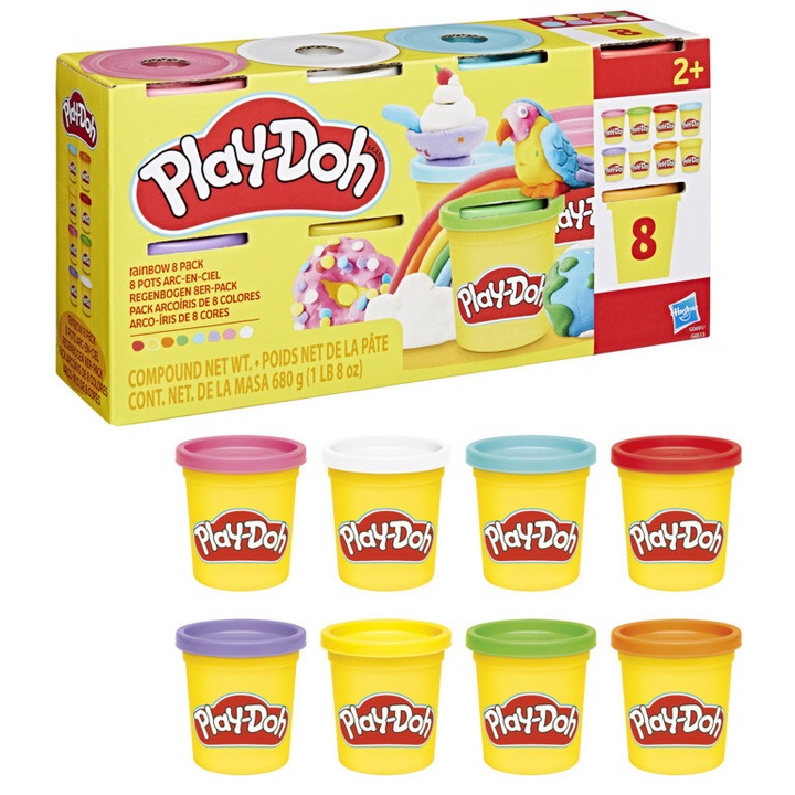 Play-Doh gyurma szett, 8 szivárvány színű tubus, Hasbro, 680g, többszínű