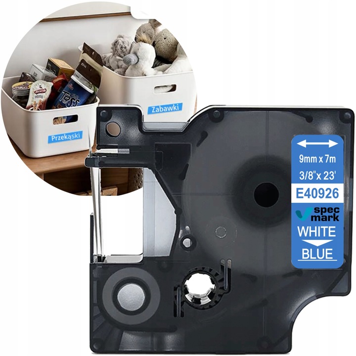Banda etichetare PTMB Dymo D1, 9mm x 7m, Albastra, adeziv puternic