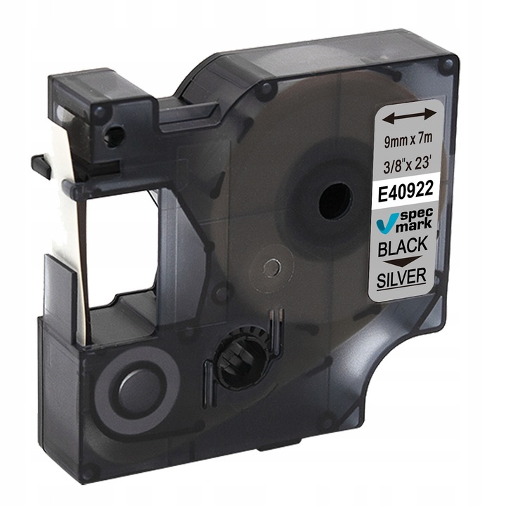 Banda etichetare Specmark D1 40922, 9mm, Argintiu, Text Negru, 7m