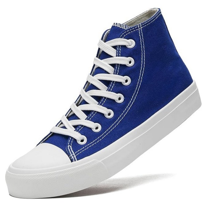 Pantofi sport din panza pentru femei, cu platforma inalta, albastru, marime 42.5, Maxvinci