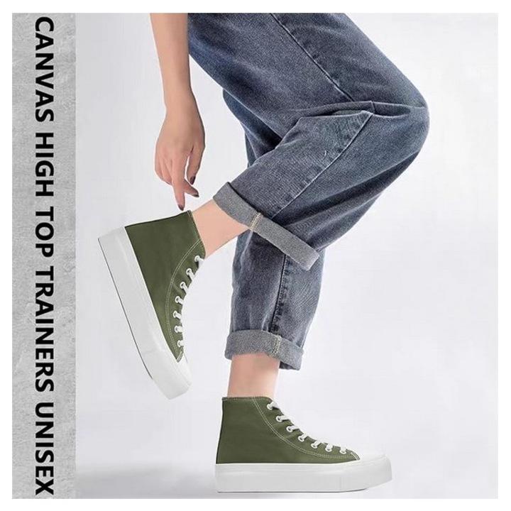 Pantofi sport din panza pentru femei, cu platforma inalta, kaki, Maxvinci, Kaki