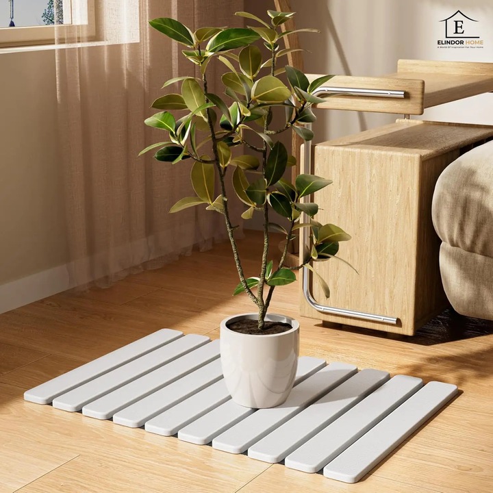 Covor de Baie Elindor® Pliabil, din Diatomit, Antiderapant, Absorbant, Dreptunghiular, Potrivit in Fata la Cada, Cabina de Dus, WC, Chiuveta, Model Uni, 60 x 39 x 1 cm, Alb